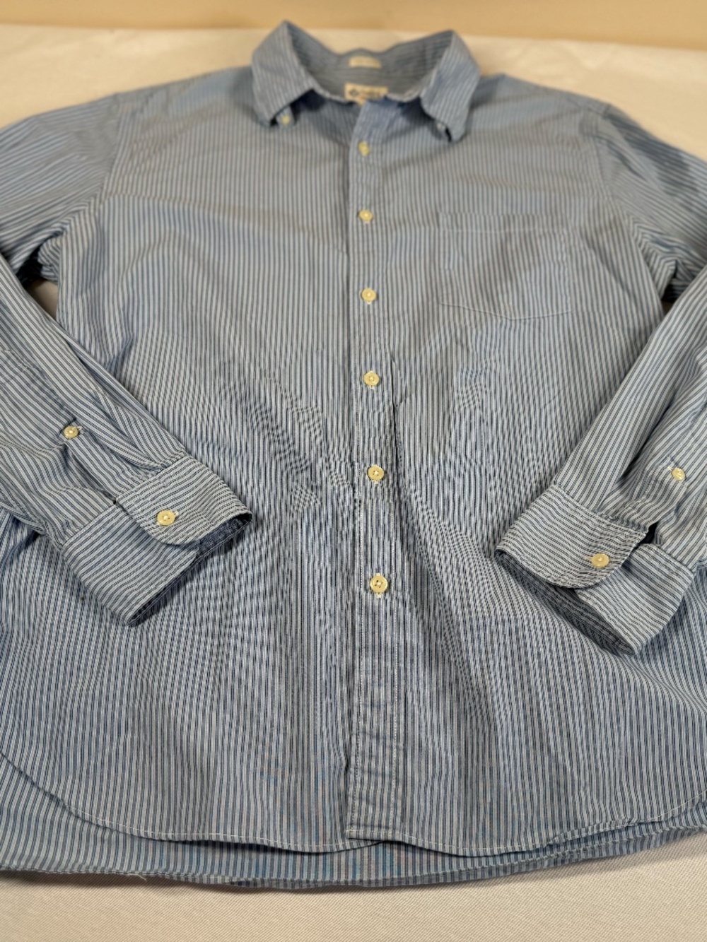 J Crew Men's Button Up Long Sleeve Shirt Size Large - Blue Pinstripe